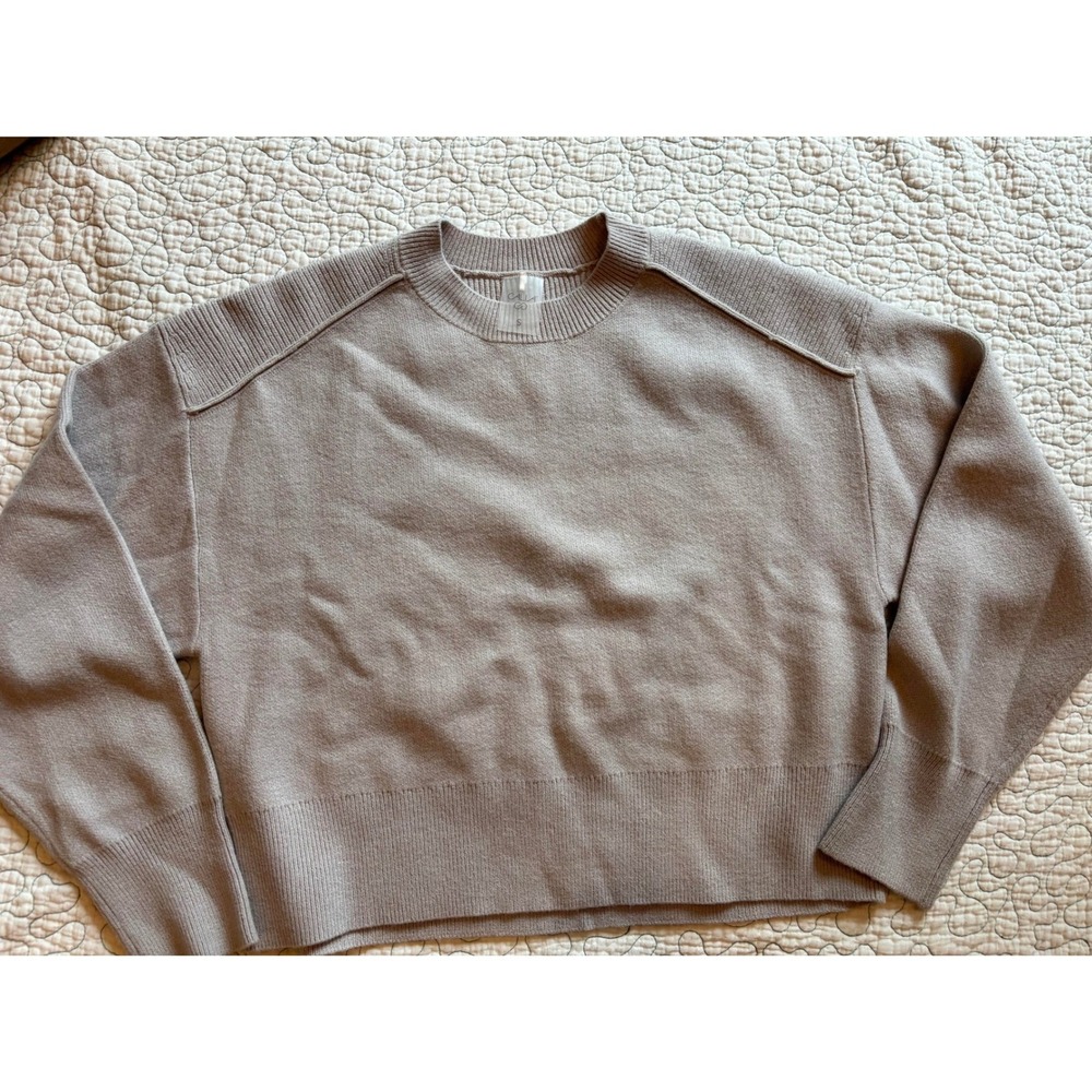 CALIA Women Taupe Mushroom Beige Crewneck Relaxed Knit Sweater Size Small NWOT